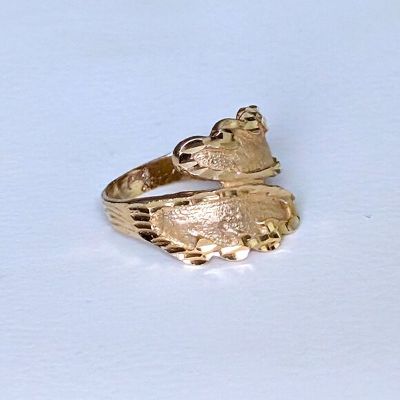 Vintage Solid 14K Yellow Gold Diamond Cut Leaf Bypass RING 14kt - Picture 3 of 14